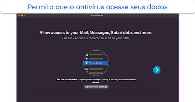 Captura de tela do Intego solicitando acesso total ao disco