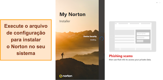 Captură de ecran care arată instalarea Norton în curs de desfășurare pe Windows