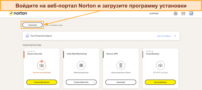 Скриншот тарифных планов Norton