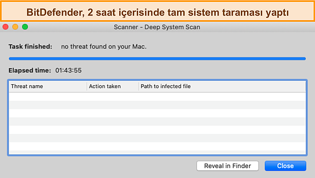 Mac'te derin bir sistem taraması gerçekleştiren Bitdefender'ın ekran görüntüsü