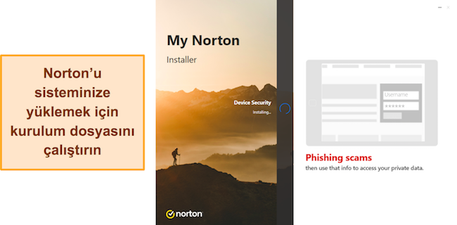 Norton'un Windows'ta devam eden kurulumunu gösteren ekran görüntüsü
