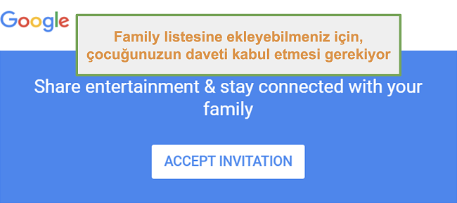 Google Family Link'in katılma davetinin ekran görüntüsü