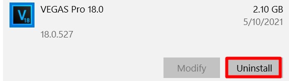 Uninstall Vegas Pro