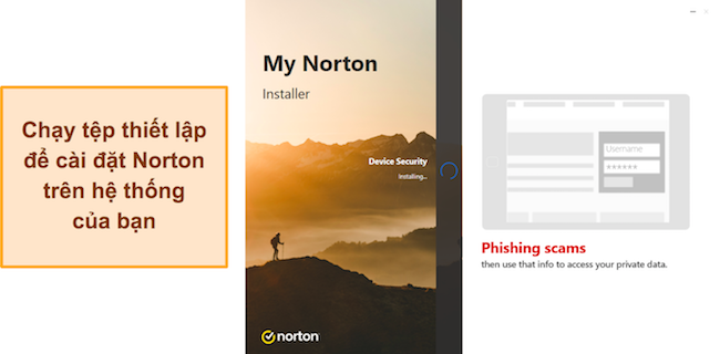 Ảnh chụp màn hình hiển thị quá trình cài đặt của Norton trên Windows