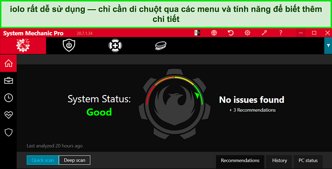 Ảnh chụp màn hình ứng dụng Windows của iolo cho thấy giao diện dễ điều hướng của nó