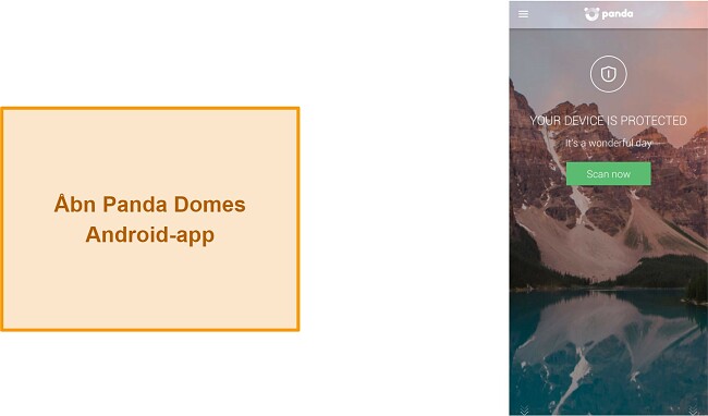 Hovedskærmbilledet i Panda Dome-appen