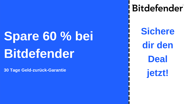 Bitdefender Antivirus-Gutschein für bis zu 60 % Rabatt mit 30-tägiger Geld-zurück-Garantie
