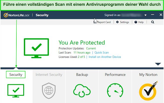Screenshot des Haupt-Dashboards von Norton