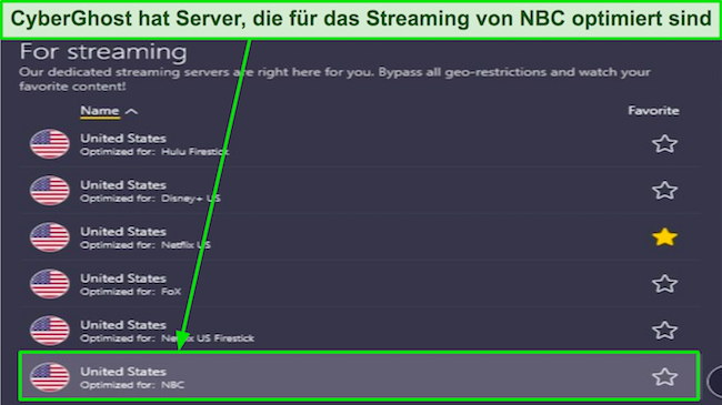 So schauen Sie sich NBC an CyberGhost verfügt über einen NBC-Streaming-Server