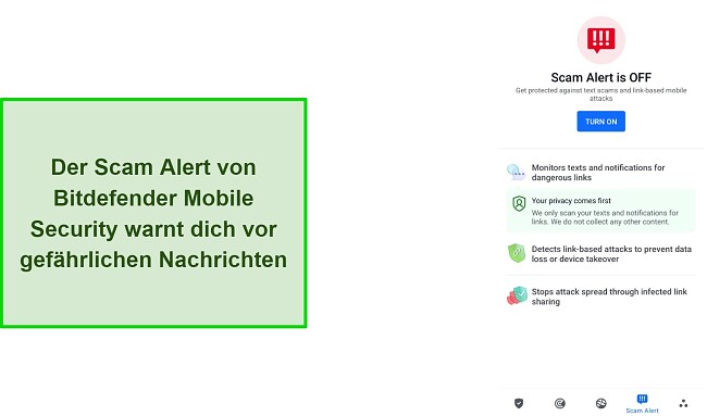 Betrugs-Warnfunktion von Bitdefender Mobile Security
