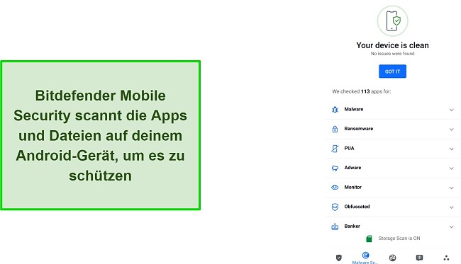 Scan-Ergebnisse von Bitdefender Mobile Security