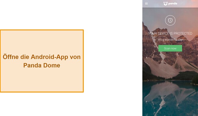 Hauptbildschirm der Panda Dome-App