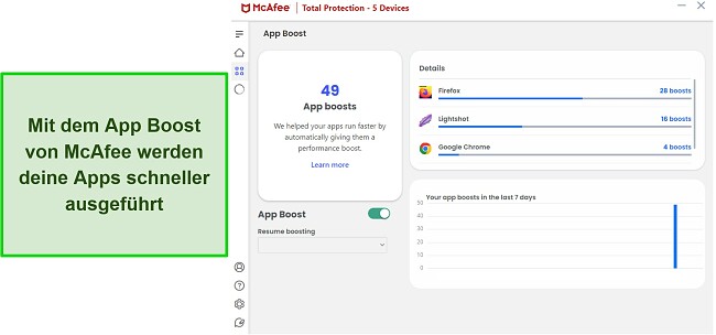 Screenshot der App Boost-Funktion von McAfee