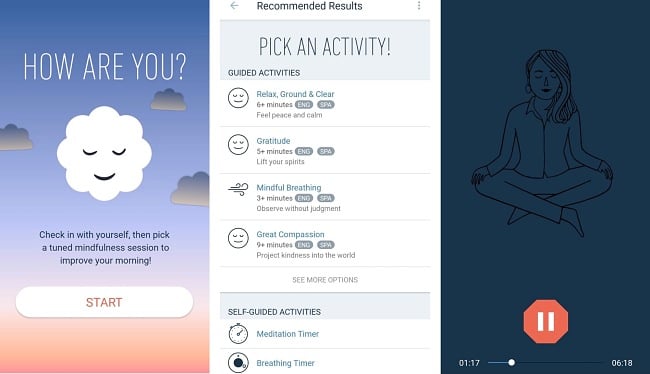 Screenshots of the MyLife Meditation: Mindfulness app