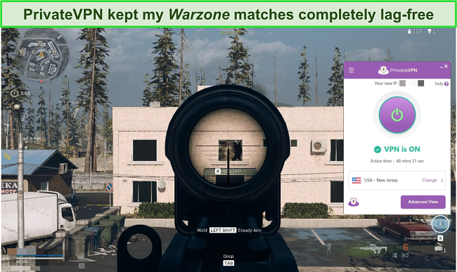 Screenshot of Call of Duty: Warzone with a PrivateVPN connection