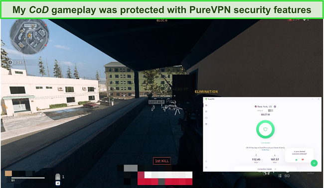 Screenshot of Call of Duty: Warzone with a PureVPN connection