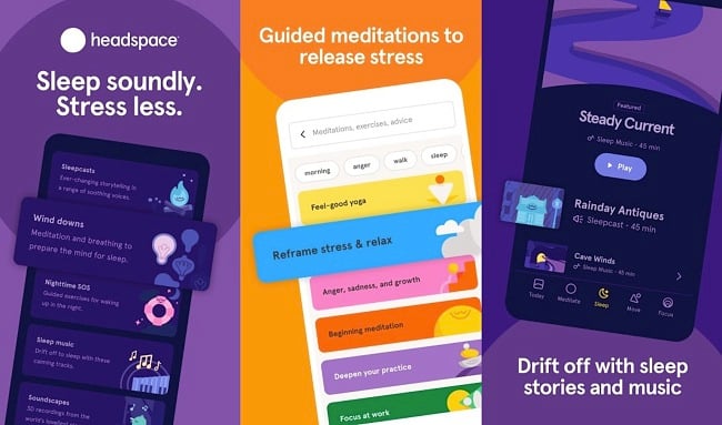 Screenshots from the Headspace App