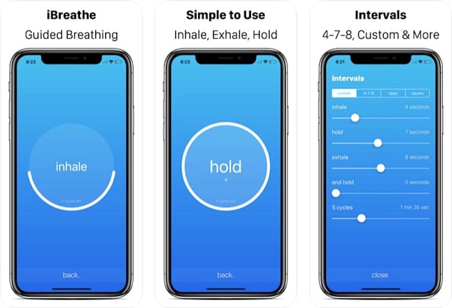 Screenshots from the iBreathe App