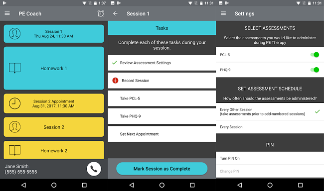 Screenshots from the PE Coach App