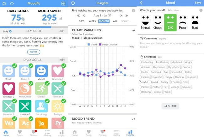 Screenshots from Moodfit App
