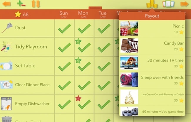 Screenshots from the Chore Pad App
