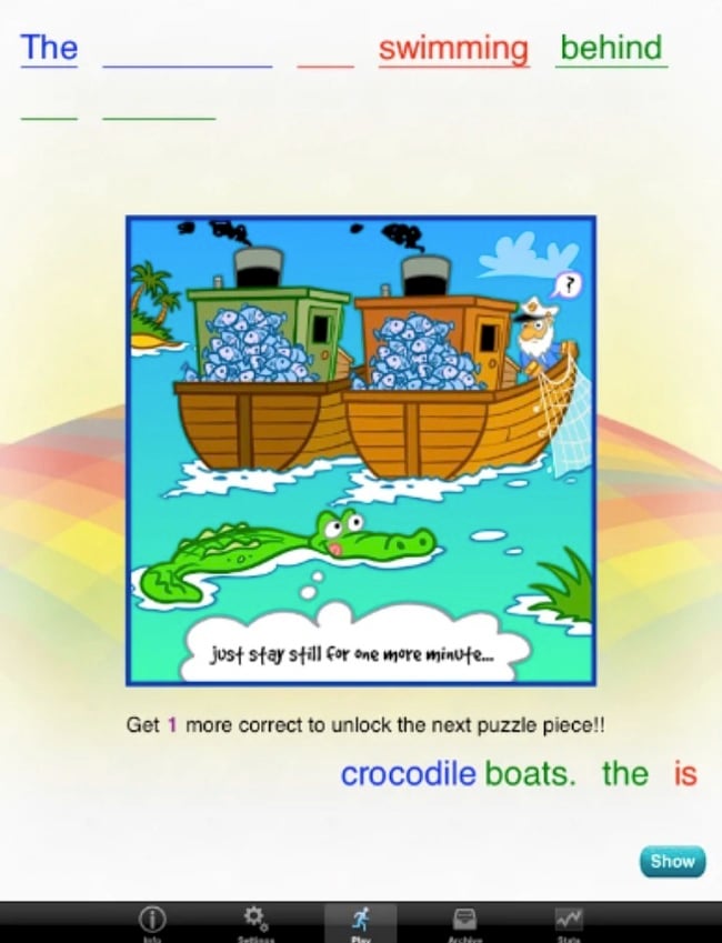 Screenshots from the Rainbow Sentences App