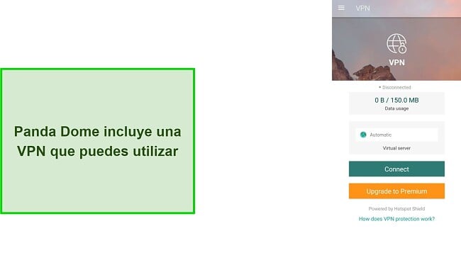 Captura de pantalla de Panda Dome con VPN incorporada