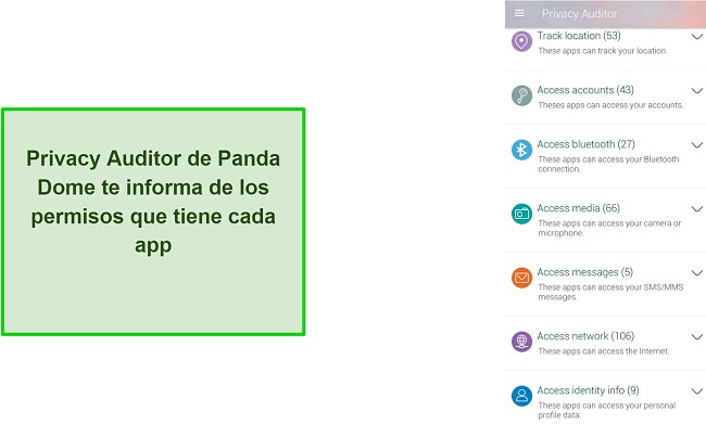 Captura de pantalla del Auditor de Privacidad de Panda Dome