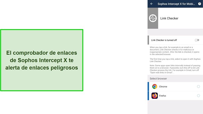 Captura de pantalla del verificador de enlaces de Sophos Intercept X