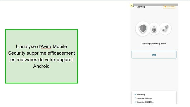 Capture d'écran de l'analyse antivirus d'Avira Mobile Security