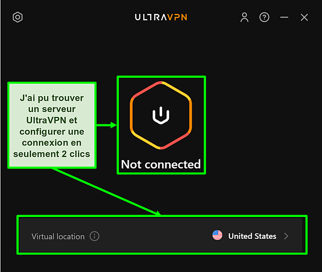 Capture d'écran de l'interface de l'application UltraVPN