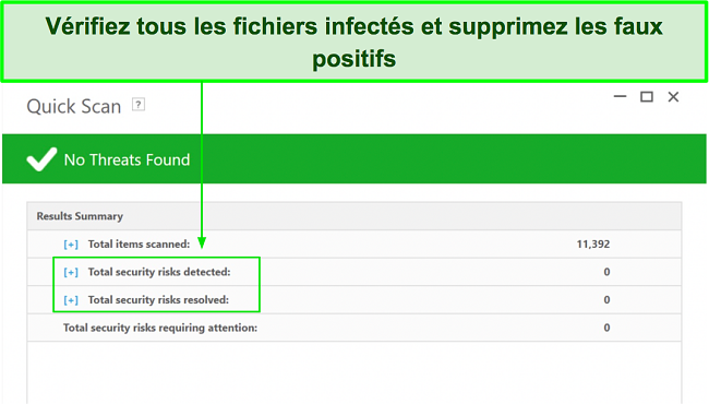 Capture d'écran de l'endroit où vérifier la liste des fichiers infectés après une analyse complète