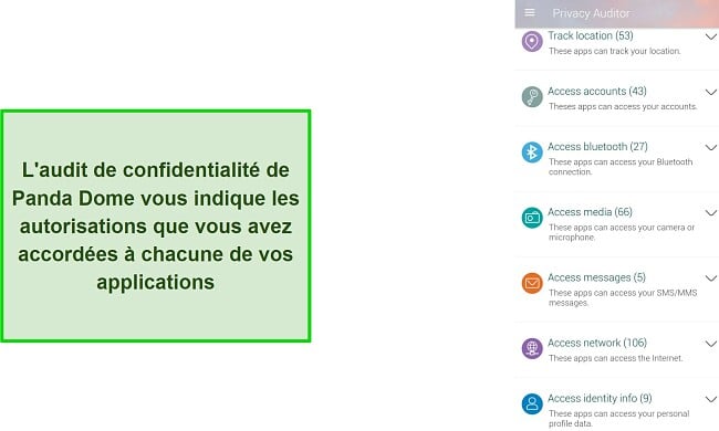 Capture d'écran de l'auditeur de confidentialité de Panda Dome