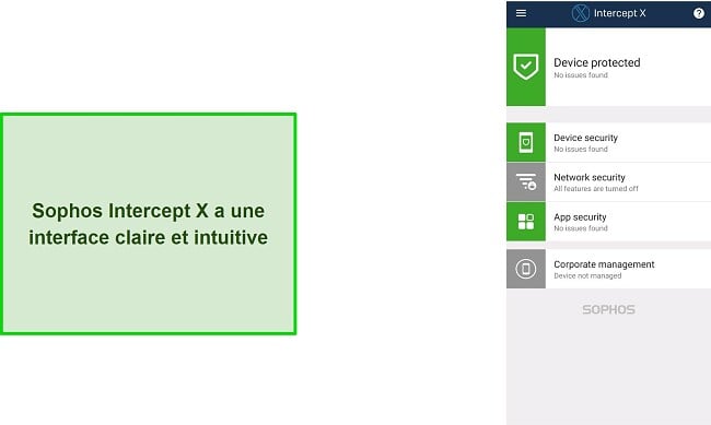 Capture d'écran de l'interface intuitive de Sophos Intercept X