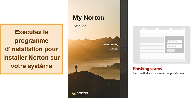 Capture d'écran montrant l'installation de Norton en cours sous Windows