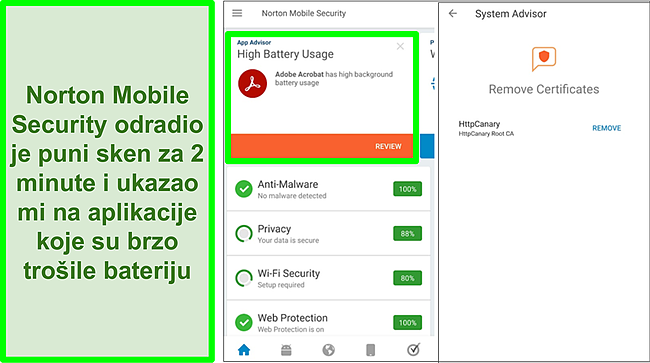 Snimka zaslona skeniranja na Androidu pomoću Norton Mobile Security