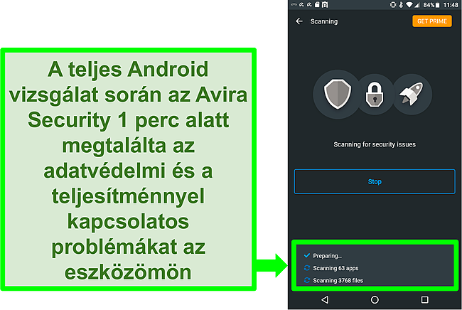 Pillanatkép az előrehaladás ellenőrzéséről az Android ingyenes Avira Security használatával