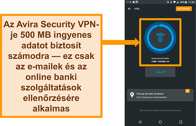 Pillanatkép az Avira Security ingyenes Android VPN-jéről