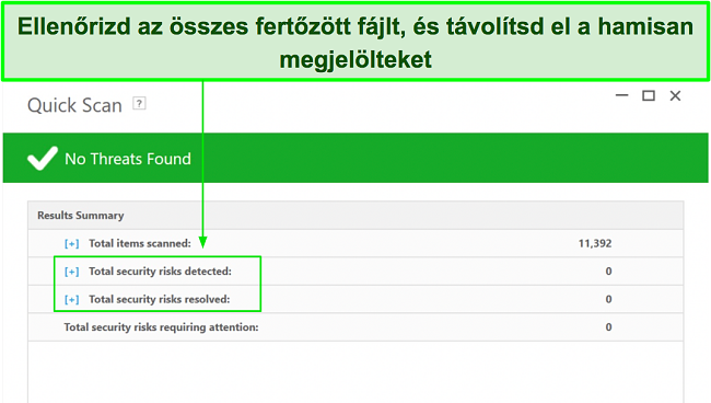 Képernyőkép arról, hogy hol lehet ellenőrizni a fertőzött fájlok listáját a teljes vizsgálat után