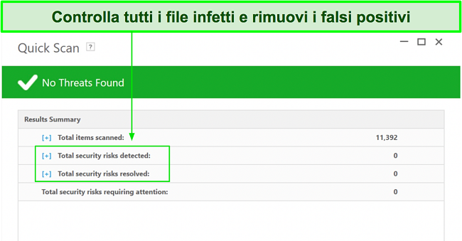 Screenshot di dove controllare l'elenco dei file infetti dopo la scansione completa