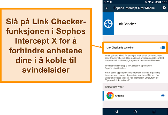Skjermbilde av Link Checker på Sophos Intercept Xs gratis Android-app