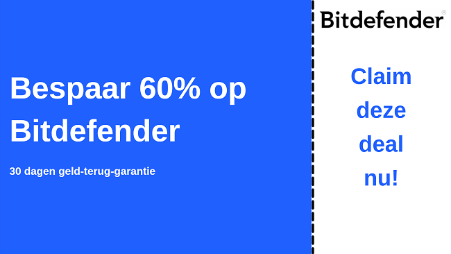 Bitdefender antivirus coupon voor tot 60% korting met 30 dagen geld-terug-garantie