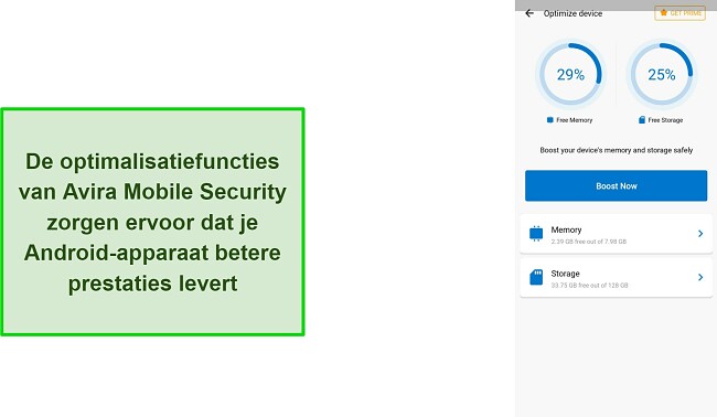 Schermafbeelding van de optimalisatiefuncties van Avira Mobile Security