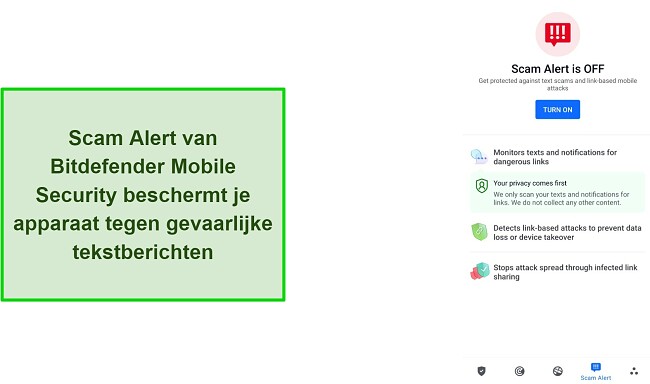 Schermafbeelding van de functie voor oplichtingswaarschuwingen van Bitdefender Mobile Security