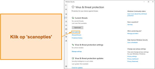Schermafbeelding die laat zien hoe u toegang krijgt tot de scanopties van Microsoft Defender