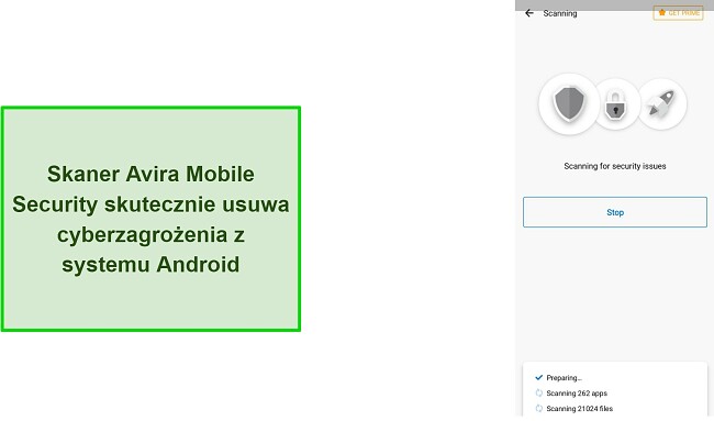 Zrzut ekranu z skanowania antywirusowego w Avira Mobile Security