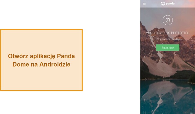 Zrzut ekranu z głównym ekranem aplikacji Panda Dome