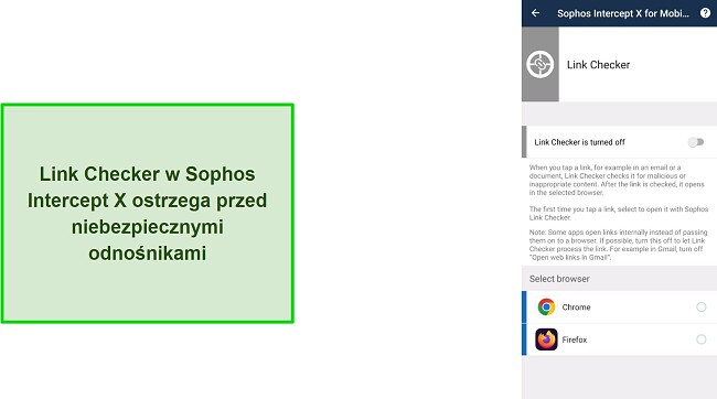 Zrzut ekranu z narzędziem do sprawdzania linków w Sophos Intercept X