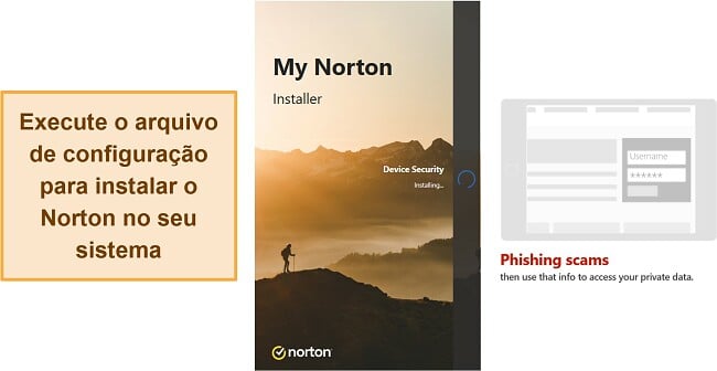 Captura de tela mostrando a instalação do Norton em andamento no Windows