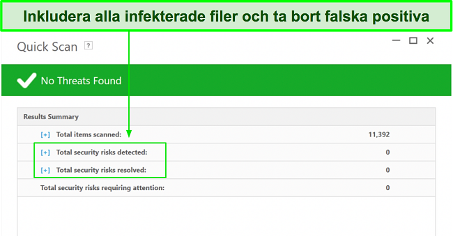 Skärmdump av var du kan kontrollera listan över infekterade filer efter fullständig genomsökning